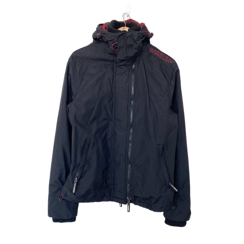 Superdry Professional Windcheater 3 Zip Jacket Mens Size M Black w/ Red Accent